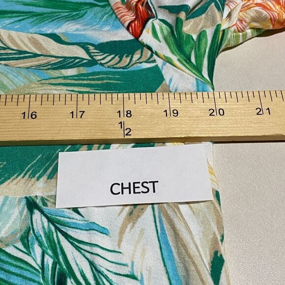 Chicos Women's 3/4 sleeve Tropical Top Size 2 L 12 Vacation Hawaii Rayon/Spandex - Picture 6 of 9